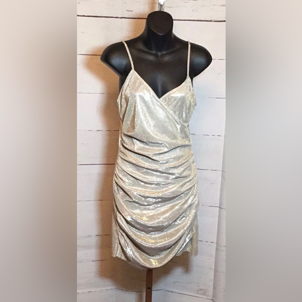 Stasia Champagne Bling: Wrap FrontMini Dress